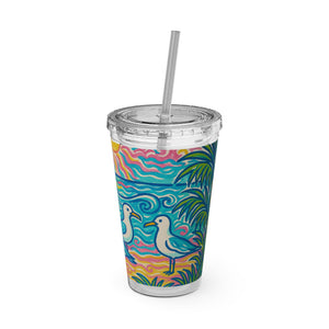 Tropical Tumbler with Straw | 16 oz: Beach Seagulls
