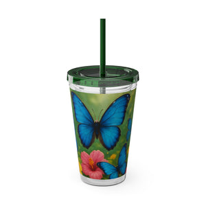 Tropical Tumbler with Straw | 16 oz : Morpho Butterflies Flight