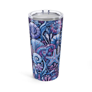 20oz Tropical Glossy Tumbler, Stainless Steel / Seahorse Trio, Blue