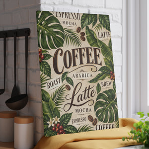 Glass Coffee Station Tray, 2 Sizes – Tropical Latte & Espresso Typography