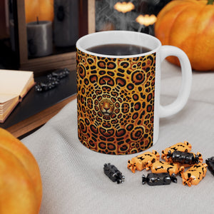 White Ceramic Mug — Bold Leopard Hiidden Pattern Coffee Cup (11oz & 15oz)