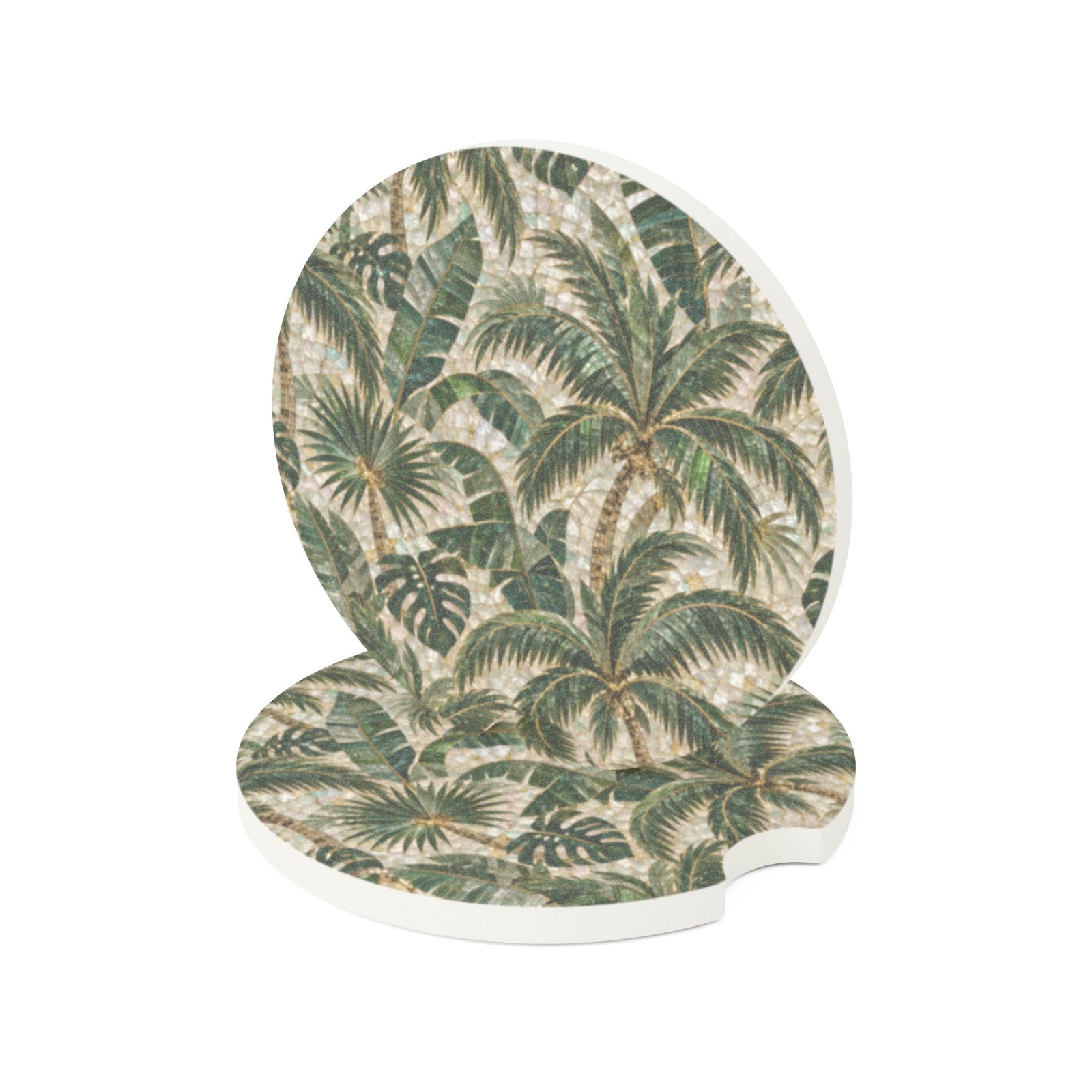 Palm Mosaic Soapstone Car Coaster – Tropical Palm Tree Drink Holder