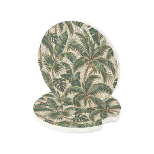 Palm Mosaic Soapstone Car Coaster – Tropical Palm Tree Drink Holder