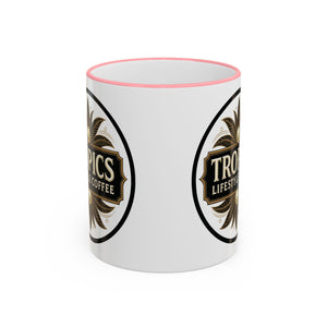 Accent Rim & Handle Coffee Mug — Tropics Lifestyle Coffee Pearl/Palm Logo