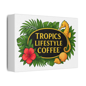 Tropical Canvas Print — Tropics Lifestyle Coffee, Seahorse Logo, Beach Wall Art