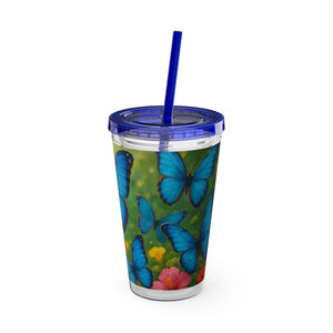 Tropical Tumbler with Straw | 16 oz : Morpho Butterflies Flight
