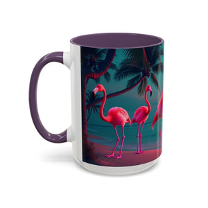 Accent Coffee Mug (11, 15oz), Neon Flamingos at Night / Various Colors