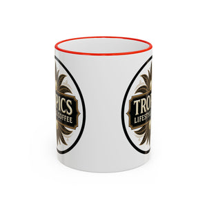 Accent Rim & Handle Coffee Mug — Tropics Lifestyle Coffee Pearl/Palm Logo