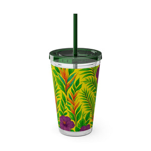 Tropical Tumbler with Straw | 16 oz: Midnight Flower Yellow
