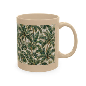 Tropical Ceramic Mug, 11 oz — Palm Mosaic Leaves Coffee Cup