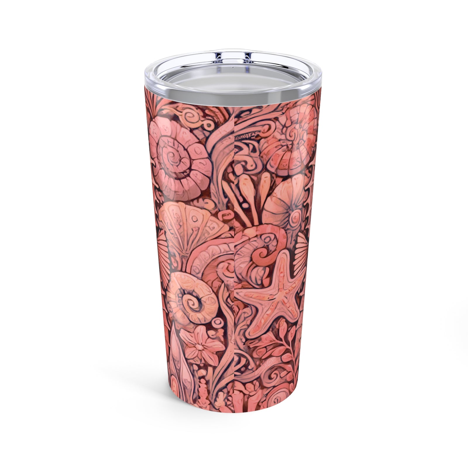 20oz Tropical Glossy Tumbler, Stainless Steel / Seahorse Trio, Red