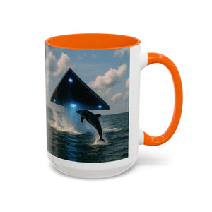 Accent Coffee Mug (11, 15oz), 8 Colors - UFO and Dolphin