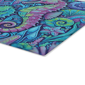 Glass Coffee Station Tray, 2 Sizes – Seahorse Trio Turquoise