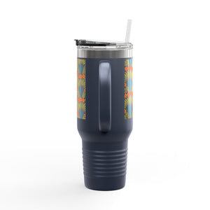 Insulated Travel Mug, 40oz / Hibiscus Fan Dance, Orange - Perfect for Outdoor Adventures