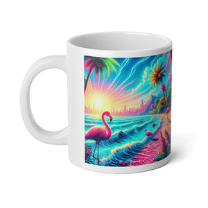 Jumbo Mug, 20oz, Pop Art Flamingo Beach | Tropical Coffee Cup