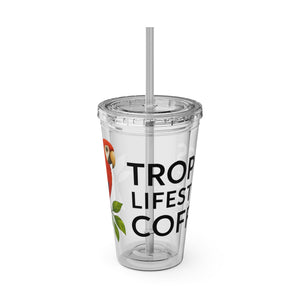 Tropical Tumbler with Straw | 16oz: Tropics Lifestyle Coffee Parrot Logo