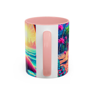 Accent Color Coffee Mug (11, 15oz) / Pop Art Flamingo Beach, Various Colors