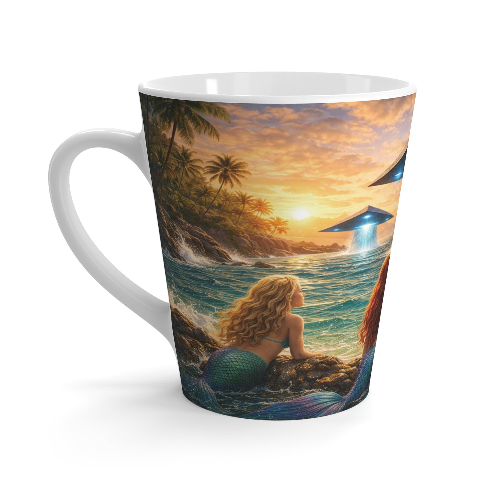 Latte White Mug - UFOs and Mermaids