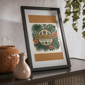 Tropical Framed Poster — Palm & Bean Coffee Club, Dark Gold
