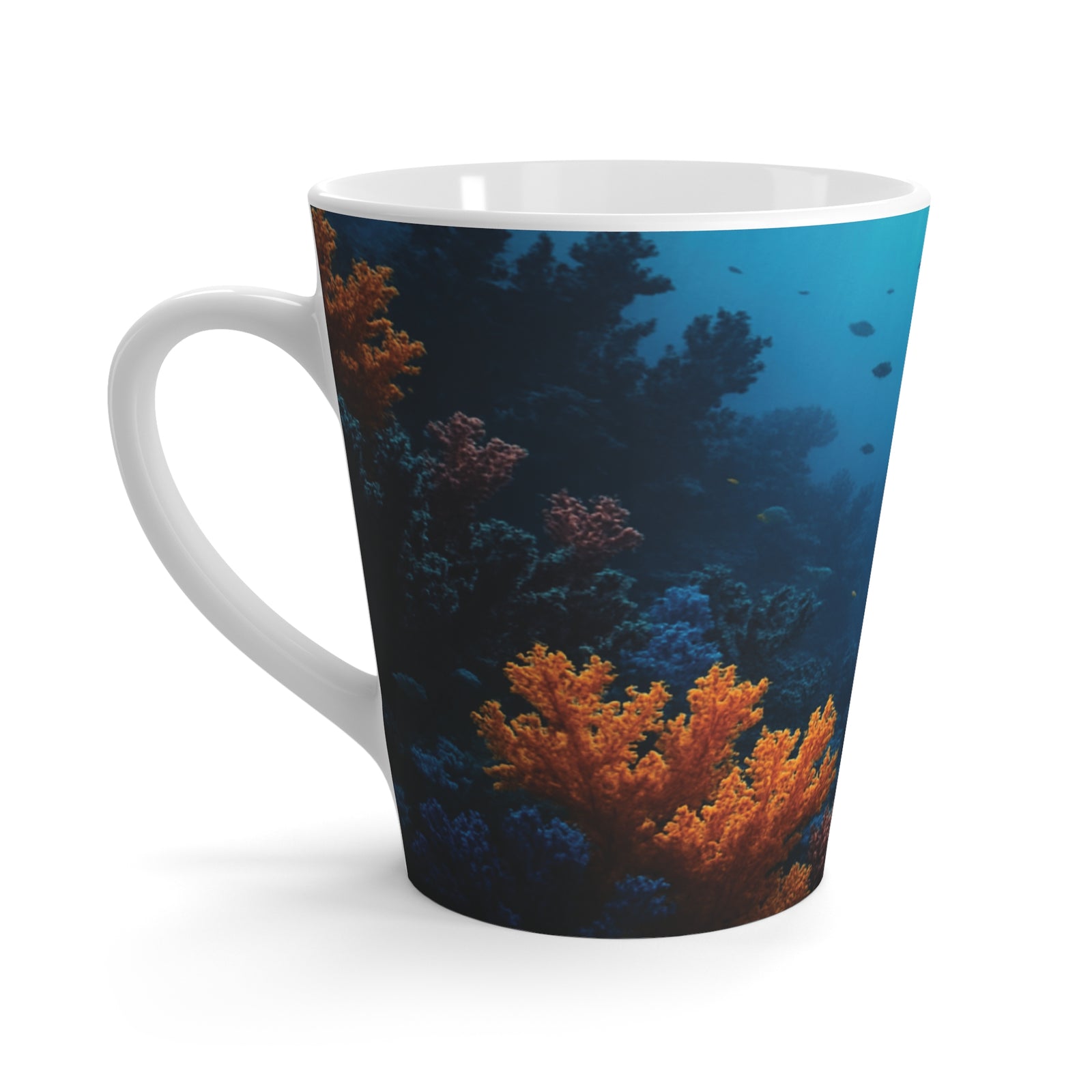 Latte White Mug - Black & Orange Coral