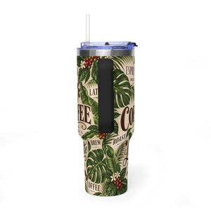40oz Coffee Tumbler — Tropical Coffee Leaf Vacuum Insulated Cup