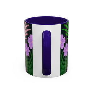 Accent Color Coffee Mug, Many Colors - 11oz & 15oz / Midnight Hibiscus Deco, Purple