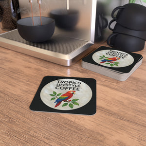 Bulk Hardboard Coffee Coasters - Parrot MOP Logo (50/100 pcs), black