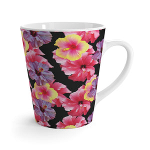 White Latte Mug - Real Hisbiscus Flowers Trio/Black