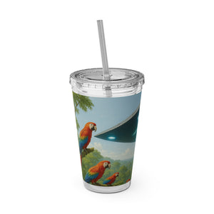 Tropical Tumbler with Straw | 16 oz: UFO and Parrots