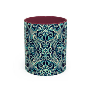 Accent Color Coffee Mug, Many Colors - 11oz & 15oz / Twisted Aqua Octopus