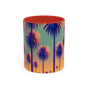 Accent Color Coffee Mug (11, 15oz), 8 Colors - Sunset Palms