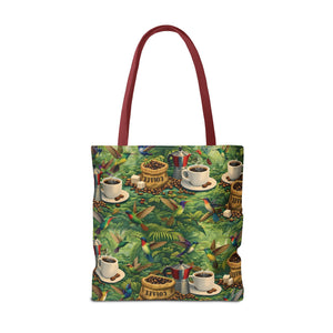 Tropical Hummingbirds & Coffee Tote Bag, Black - 3 Sizes