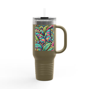 Insulated Travel Mug, 40oz / Rainforest Butterfly Pop - Perfect for Outdoor Adventures