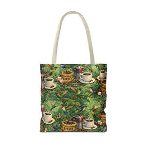 Tropical Hummingbirds & Coffee Tote Bag, Black - 3 Sizes