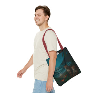 Tropical Beach & Jaguars Tote Bag, Black - 3 Sizes
