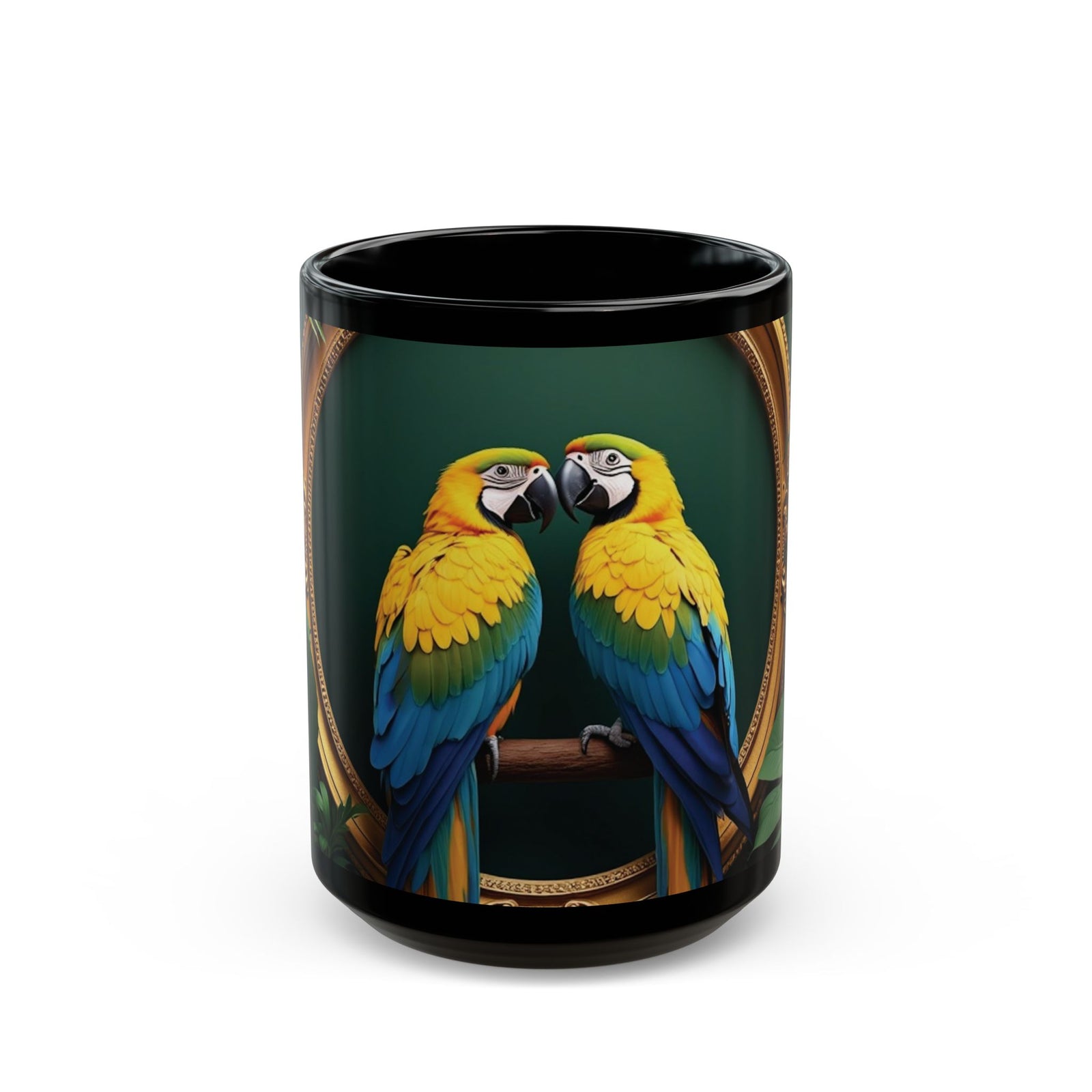Black Coffee Mug - Framed Parrot Pair