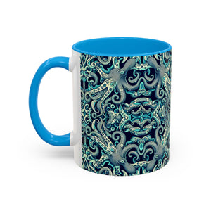 Accent Color Coffee Mug, Many Colors - 11oz & 15oz / Twisted Aqua Octopus