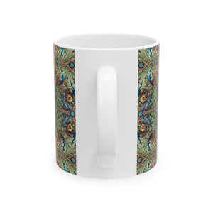 Ceramic White Mug - 11oz & 15oz, Kaleido Peacock Royals