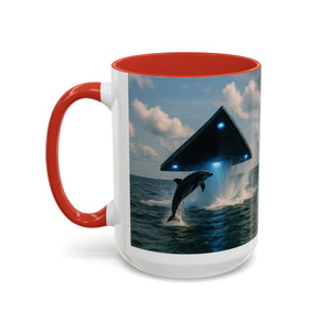 Accent Coffee Mug (11, 15oz), 8 Colors - UFO and Dolphin