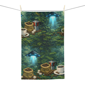 Microfiber Coffee/Tea Towel — UFO & Coffee in Rainforest