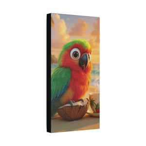 Tropical Beach Canvas - Tiki the Parrot Sunrise Wall Art, Black