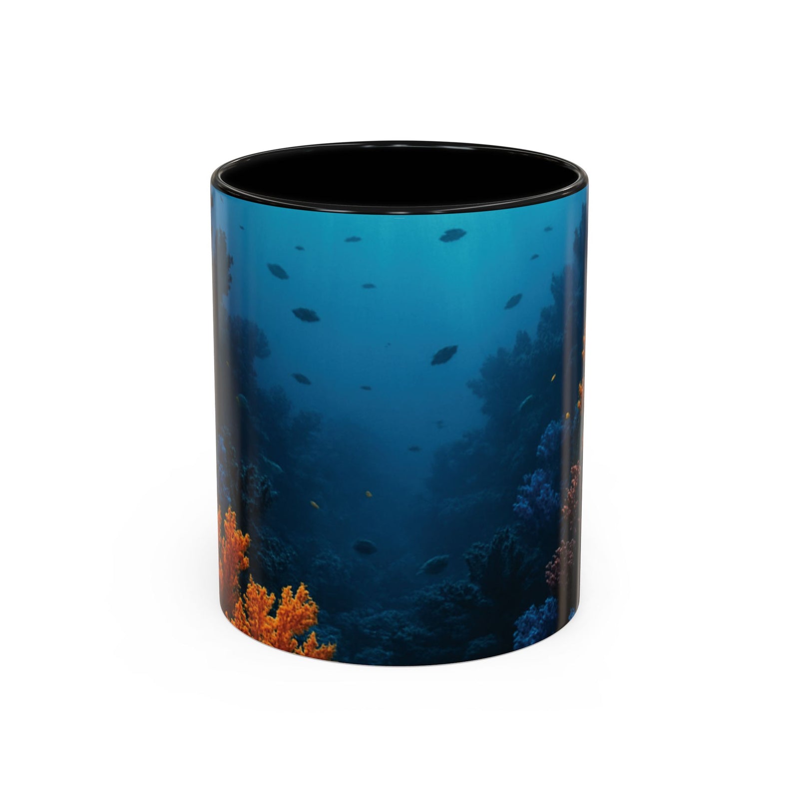 Accent Coffee Mug (11, 15oz), 8 Colors - Black and Orange Coral