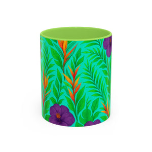 Accent Color White Mug - 11oz & 15oz / Midnight Flower Green