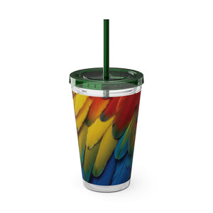 Tropical Tumbler with Straw | 16 oz: Parrot Macaw Feathers