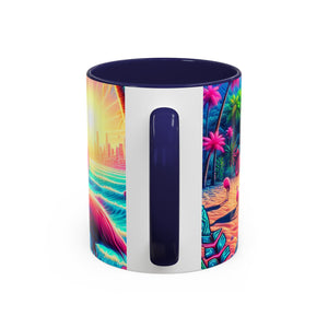 Accent Color Coffee Mug (11, 15oz) / Pop Art Flamingo Beach, Various Colors