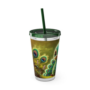 Tropical Tumbler with Straw | 16oz Colorful Travel Cup / Baby Peacock