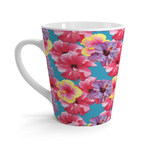 Latte White Mug - Real Hisbiscus Flowers Trio