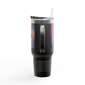 Insulated Travel Mug, 40oz / Peacock Eye Feather, Magenta - Perfect for Outdoor Adventures