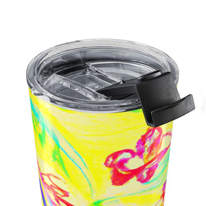 20oz Tumbler - Bright Tropi Doodle Yellow Travel Cup
