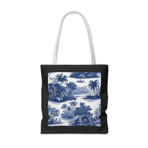 Coastal Toile Tote Bag, Blue — 3 Sizes
